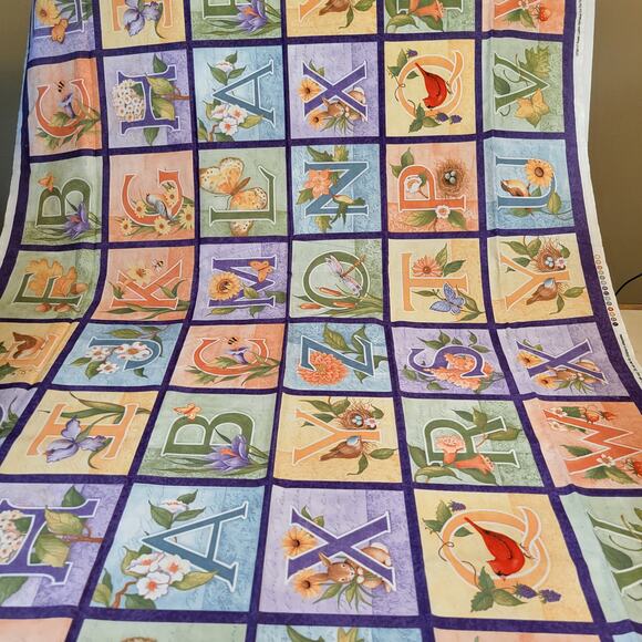 Cotton Fabric Alphabet Poetic Letters 2yds 44in Panel Susan Winget Design - Picture 14 of 16